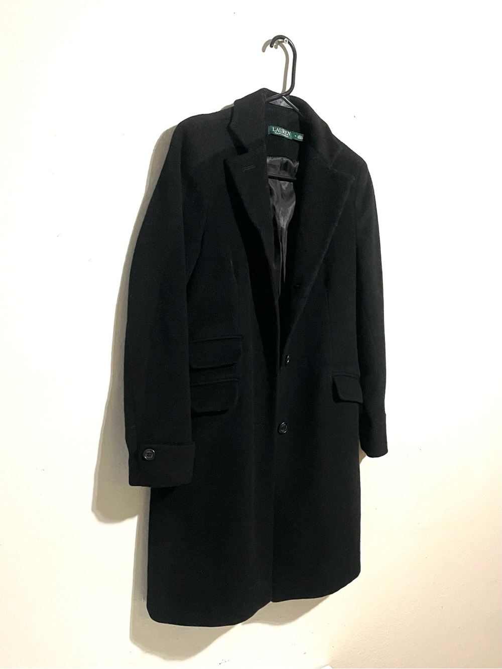 Lauren Ralph Lauren Womens Black Wool Blend Long Pea Coat Size 4 Lined - Picture 3 of 8
